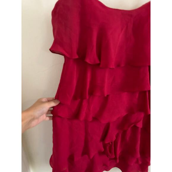 BCBGMaxazria Dress Women's 6 Ginger Ruffled Tiered Strapless Silk Red Wine - Picture 2 of 12